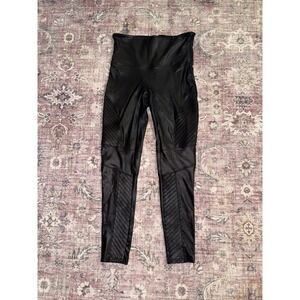 Spanx Faux Leather Moto Leggings XL Very Black High Waisted Ribbed Shaping Pant